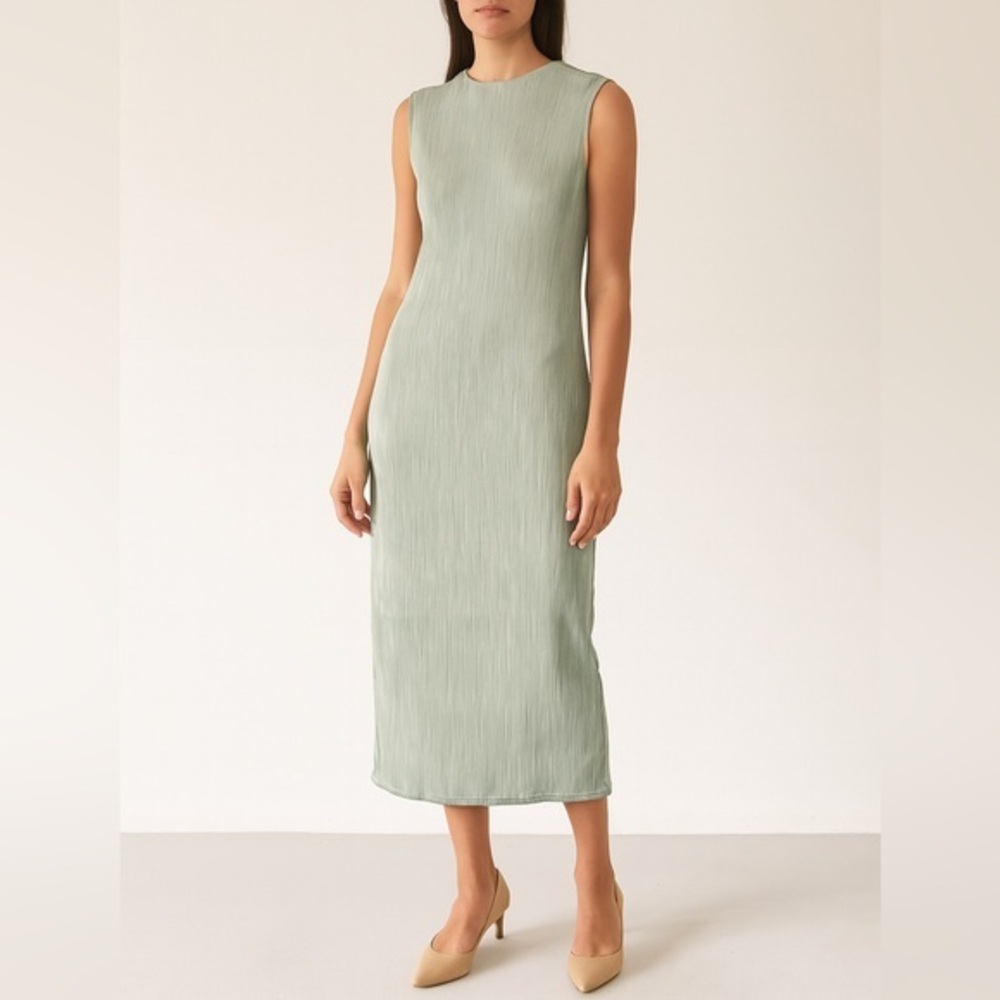 Camila Coelho Pleated Sleeveless Midi Dress in Mint Green